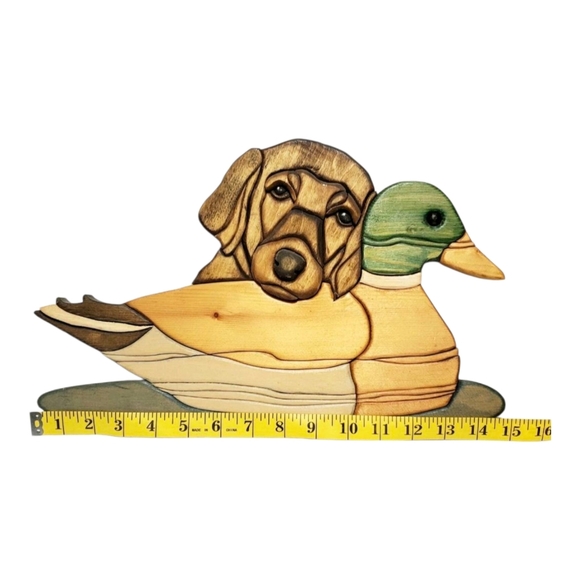 Lab And Duck Wood Intarsia Wall Hanging  Handcrafted Scroll Saw Art. - Picture 6 of 11